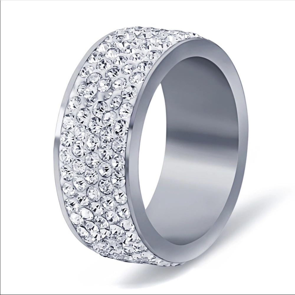 Stainless Steel Ring CZ Crystals Size 7 - 12